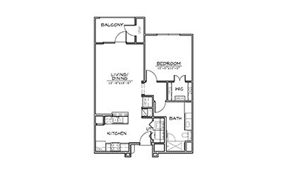 Augusta - 1 bedroom floorplan layout with 1 bath and 770 square feet