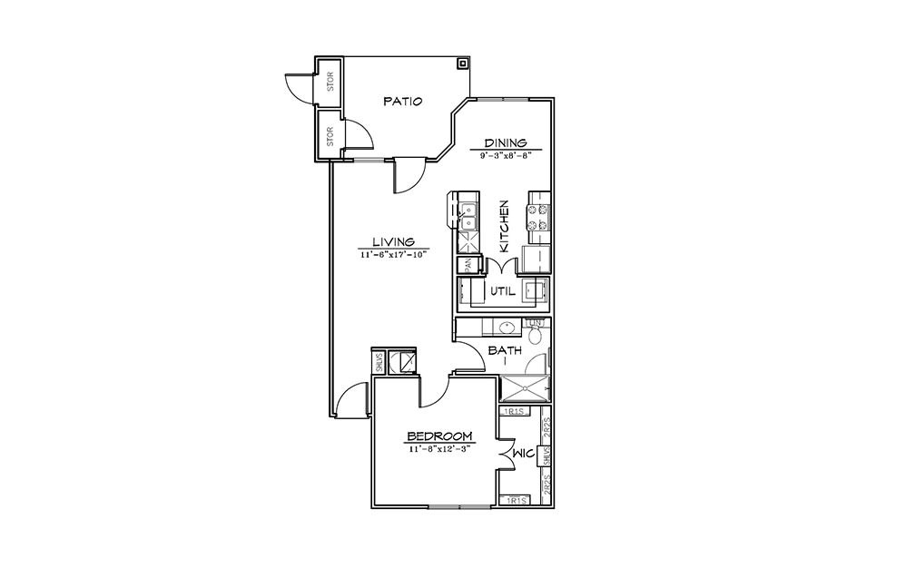 Cypress Point - 1 bedroom floorplan layout with 1 bath and 742 square feet (1st floor 2D)
